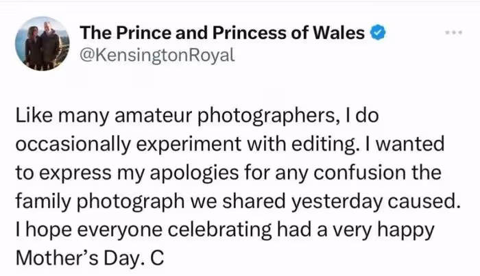 凱特王妃發聲道歉!承認親子照片修圖,網友吐槽越描越黑