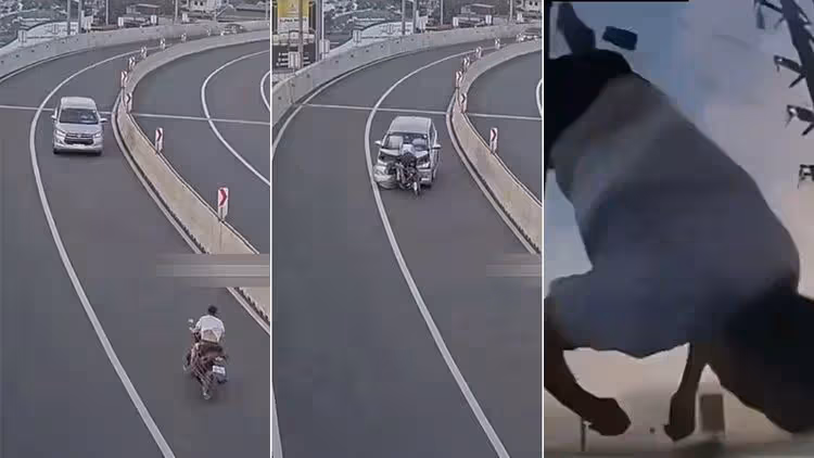 驚悚影片｜醉騎士逆飆高架道　「迎面撞汽車」空中轉體墜地亡