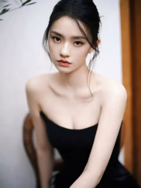 林允曬美照,一襲黑色抹胸長裙展現完美身姿,皮膚白得透亮發光