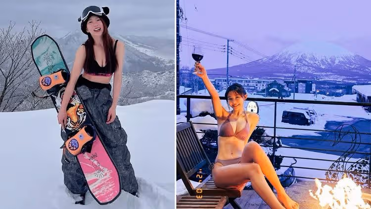 滑雪也要性感｜郭書瑤太兇了只穿bra　啦啦隊女神Yuri三點式「冷死了」