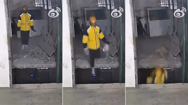 傻眼影片｜餐點到了又沒了　外送員「3樓墜坑摔到2樓」腰部重創