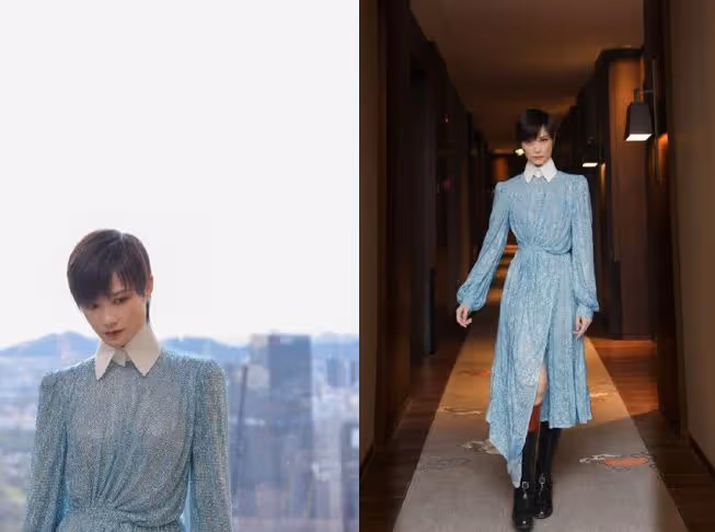 李宇春穿裙裝的品位「有點迷」,綠色長裙加誇張墊肩,前衛過頭了