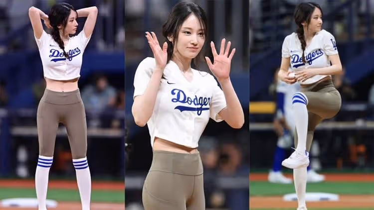 南韓女星與大谷同天生！為道奇火辣開球　結果他反應讓全網笑翻