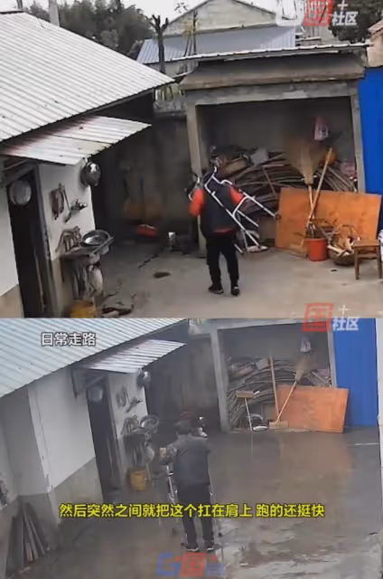 靠支架撐著走路的父親,突然扛起支架跑了起來,兒子:跑得還挺快