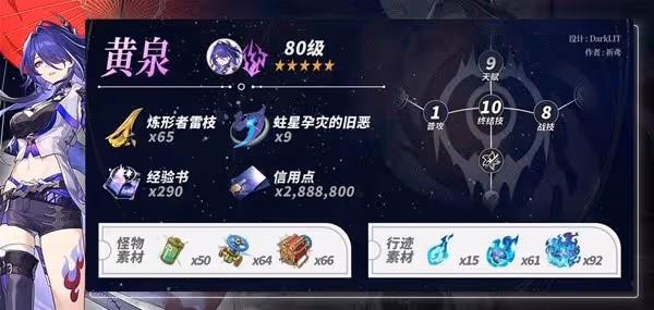 《崩壞:星穹鐵道》2.1黃泉養成材料統計