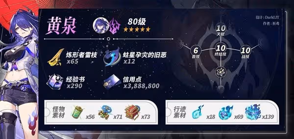 《崩壞:星穹鐵道》2.1黃泉養成材料統計