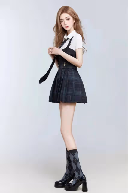 少女火辣穿搭!黑色格子裙+白色上衣,性感又誘惑,美到讓人窒息!