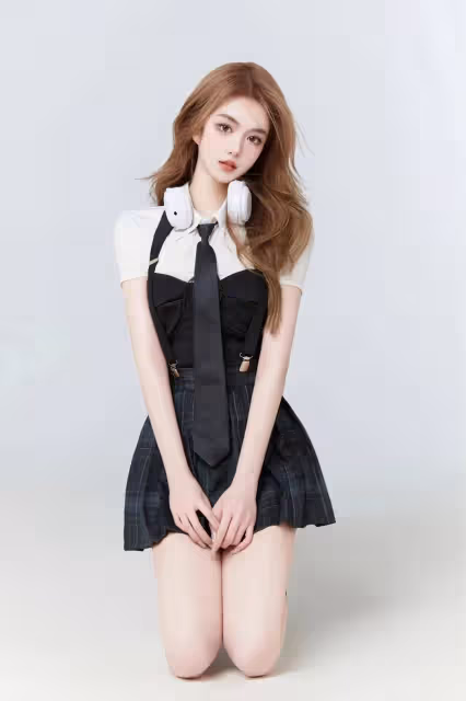 少女火辣穿搭!黑色格子裙+白色上衣,性感又誘惑,美到讓人窒息!