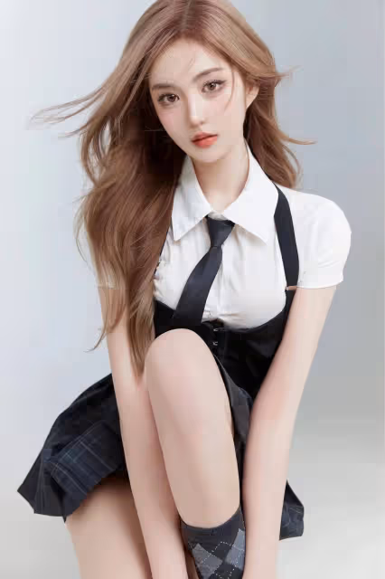 少女火辣穿搭!黑色格子裙+白色上衣,性感又誘惑,美到讓人窒息!