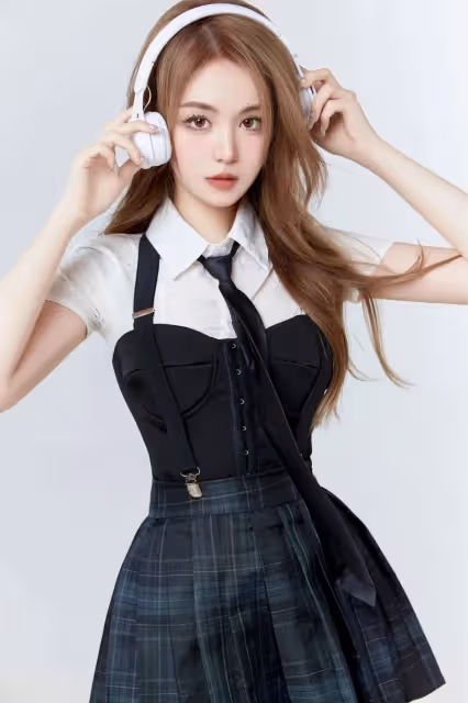 少女火辣穿搭!黑色格子裙+白色上衣,性感又誘惑,美到讓人窒息!