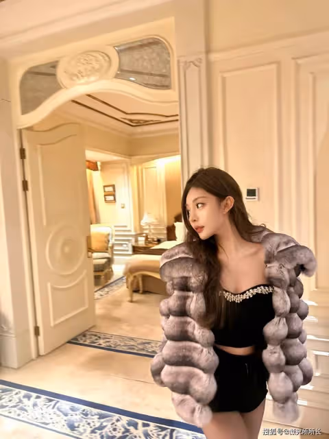 178cm 極品尤物時尚穿搭:灰色奢華皮草外套 盡顯高貴氣質