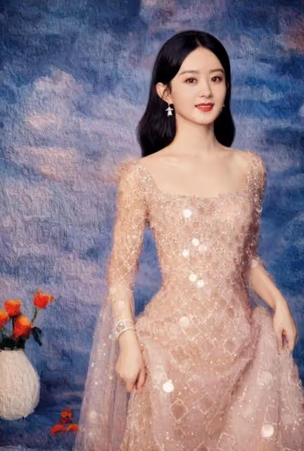 趙麗穎的「少女臉」太有辨識度,穿素色長裙太仙了,好似油畫公主