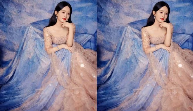 趙麗穎的「少女臉」太有辨識度,穿素色長裙太仙了,好似油畫公主
