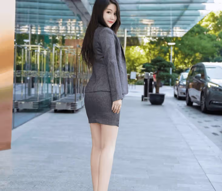 尚職場裝:深灰套裝搭配黑襯衫,幹練中不失女性魅力