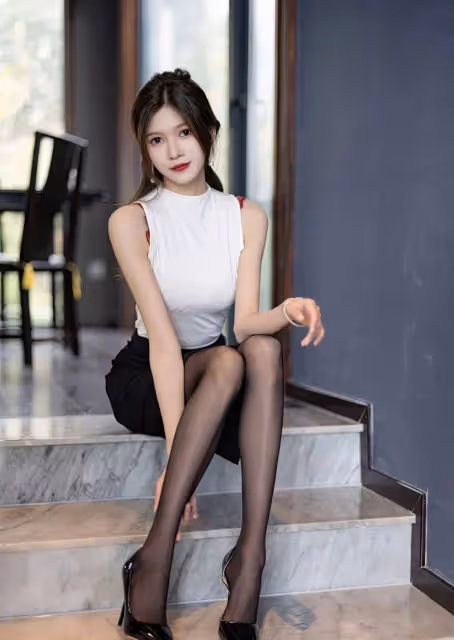 黑絲配背心，熱辣性感風！美女火辣穿搭，誘惑指數爆表！