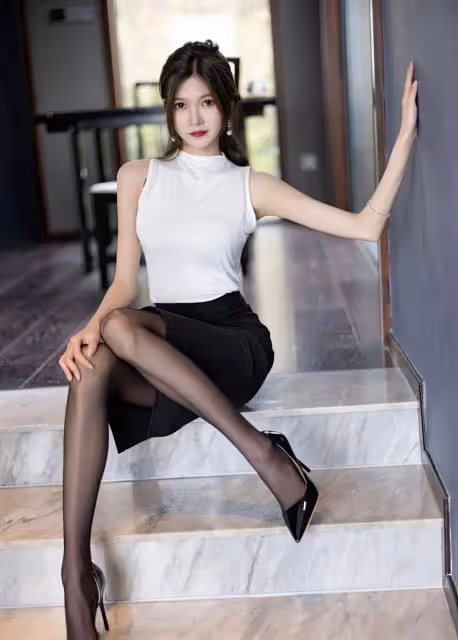 黑絲配背心，熱辣性感風！美女火辣穿搭，誘惑指數爆表！