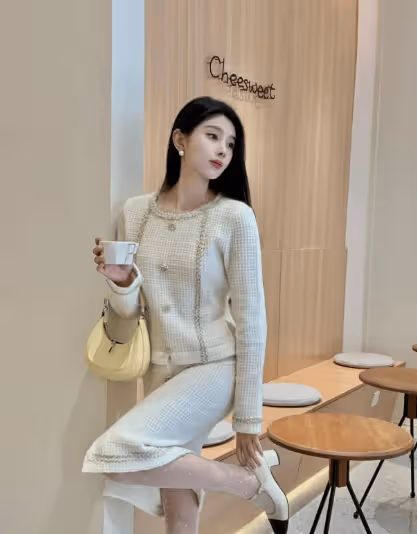 小香風外套搭配半身筒裙,展現出優雅大氣的氣質,散發御姐范兒!