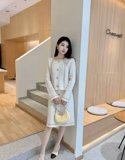 小香風外套搭配半身筒裙,展現出優雅大氣的氣質,散發御姐范兒!