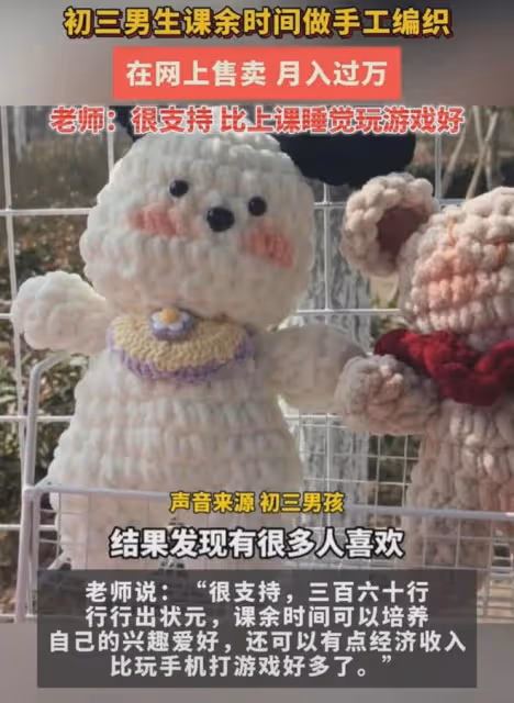 初三男生利用課餘時間,製作手工針織品在網上銷售:月收入過萬