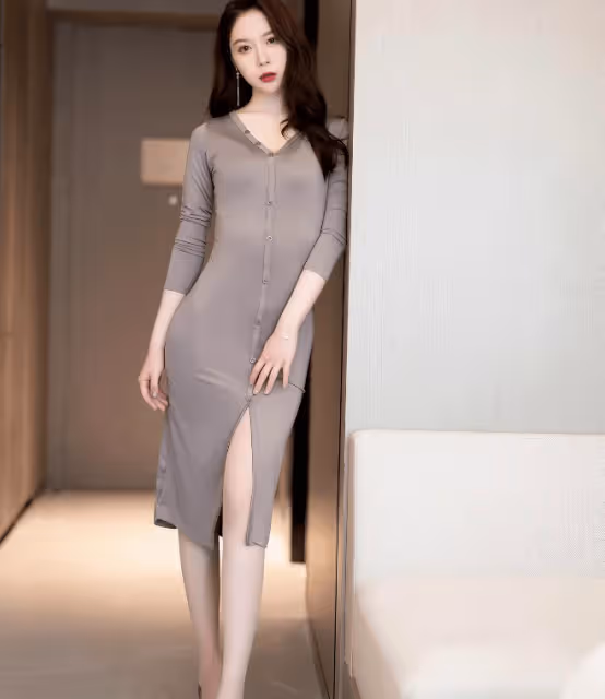 性感灰裙+原色絲襪:勾勒曼妙身姿,嫵媚盡顯,婀娜姿態美輪美奐