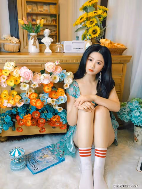 19歲白嫩尤物居家穿搭：綠色碎花連衣裙 盡顯優雅與柔美