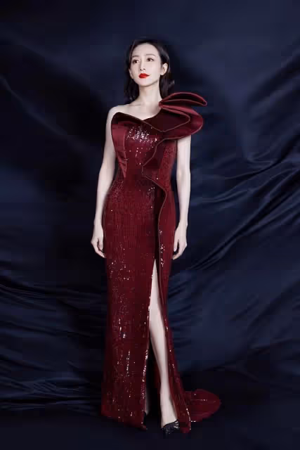 王鷗真不愧是「氣質美人」,身穿酒紅色長裙好迷人,真是令人心醉
