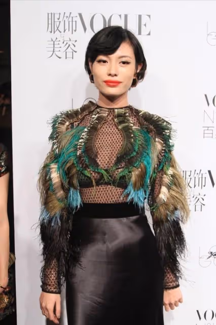 汪峰前妻葛薈婕不愧是超模,長相高級身材好,羽毛裙都能輕鬆駕馭