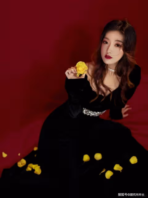 黑色長裙搭配一抹烈焰紅唇 女神的另一面時尚寫真
