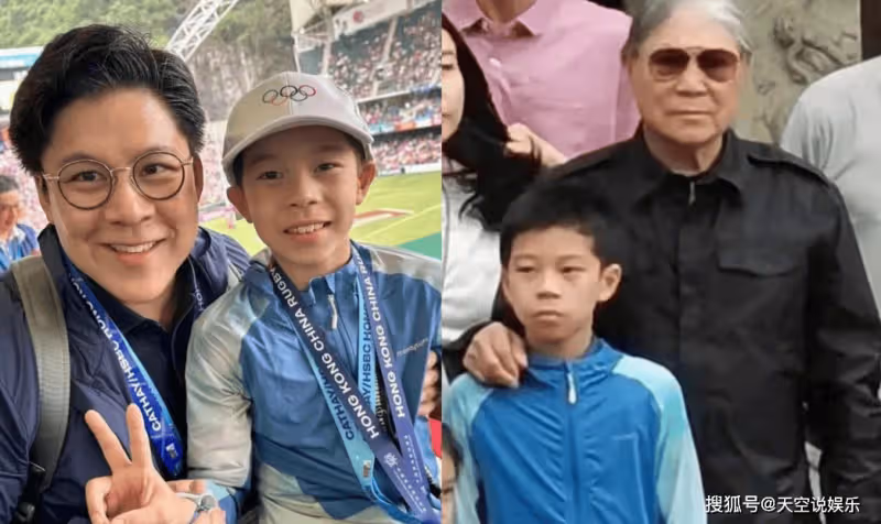霍啟剛攜大兒子看球賽,父子倆穿著樸素,11歲霍中曦長得像爺爺