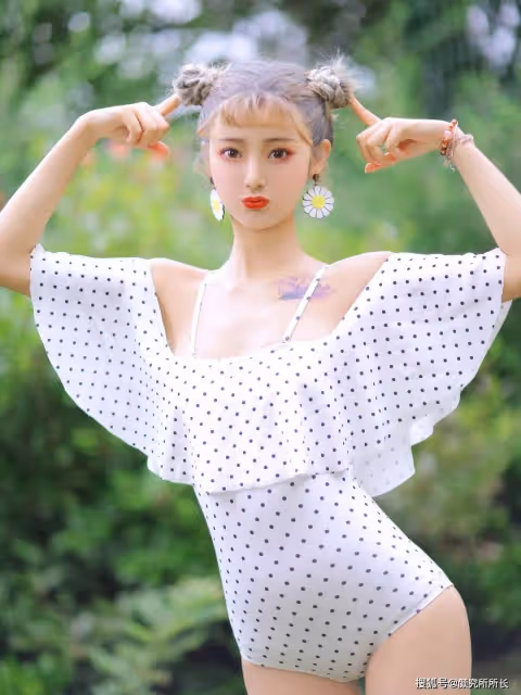 20歲極品尤物少女時尚穿搭:弔帶斑點連體衣 盡顯完美凹凸身材