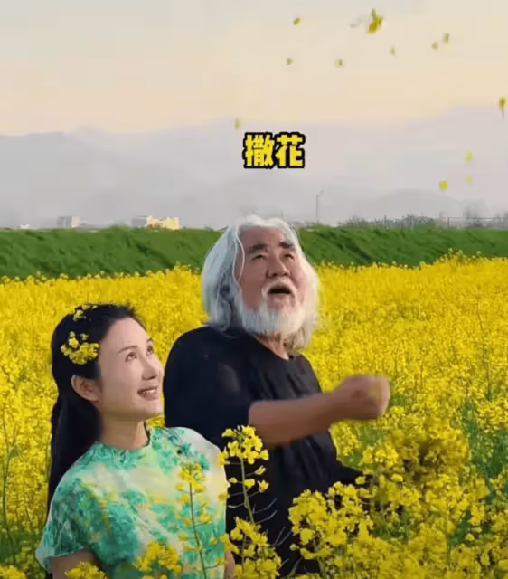 72歲張紀中與42歲妻子拍油菜花大片,男方挺大肚子,老人味十足