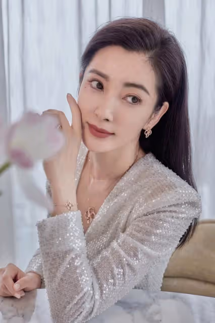 李冰冰把亮片穿得優雅不俗,V領裡面配裸色打底,看著還挺保守的