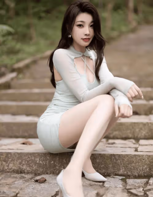 青綠包臀裙配白鞋,嫵媚身姿誘人心,絲襪玉腿浮想聯翩,魅力十足難抗拒。