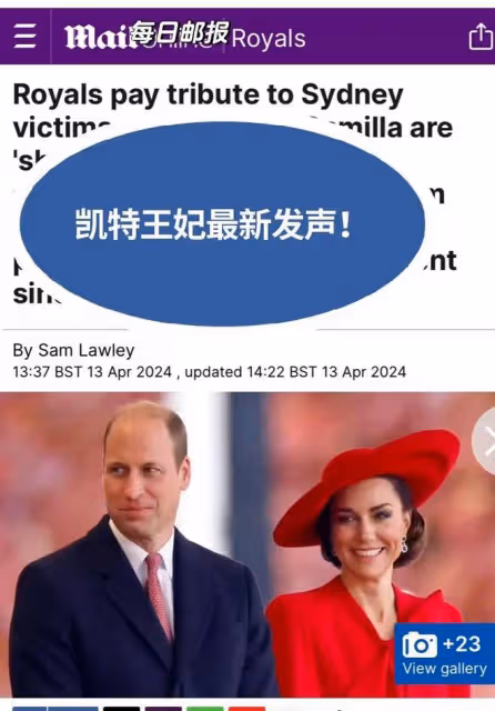 凱特為雪梨事件發聲！英媒曝威廉陪凱特醫院複查，凱特脖頸腫脹！