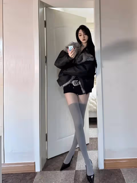 看!這位長腿女神的秘密武器,竟是灰色過膝襪!