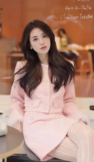 白色套裝小香風搭配白色絲襪,時尚又好看