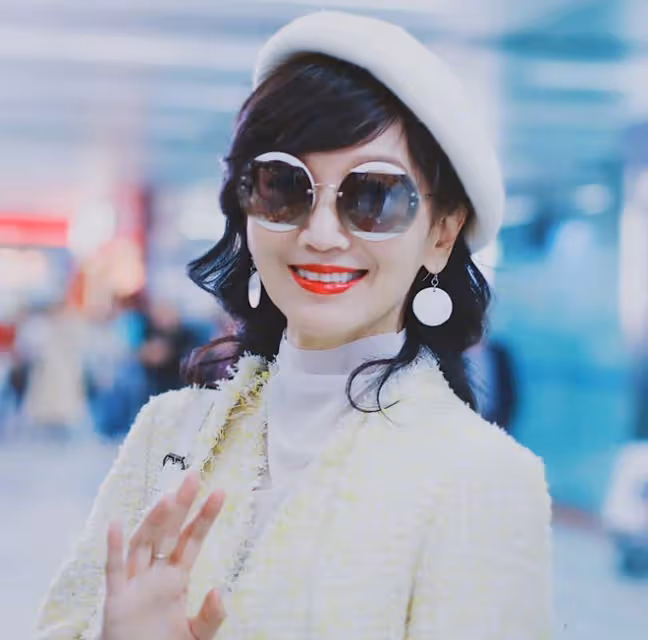 趙雅芝穿紅衣戴白帽，年近半百仍少女，與老公同框活似兩代人