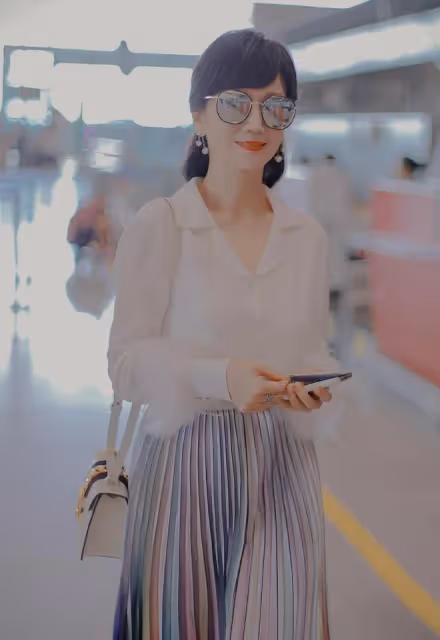 趙雅芝穿紅衣戴白帽，年近半百仍少女，與老公同框活似兩代人