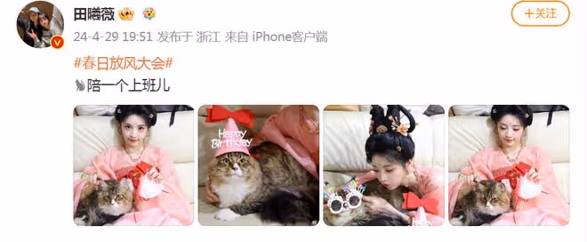 網友稱讚田曦薇《子夜歸》妝造好美，尤其是藍色花鈿，元氣又甜美