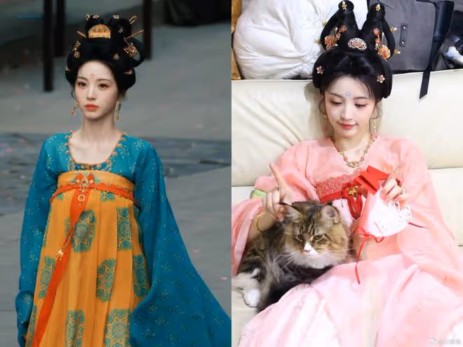網友稱讚田曦薇《子夜歸》妝造好美，尤其是藍色花鈿，元氣又甜美