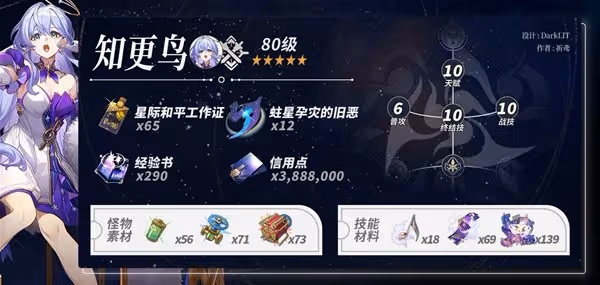 《崩壞：星穹鐵道》知更鳥養成材料統計