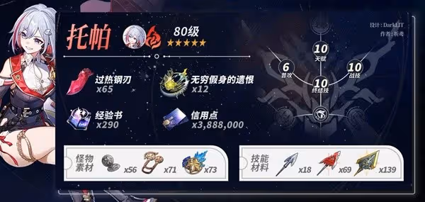 《崩壞：星穹鐵道》托帕突破素材一覽