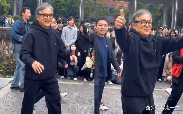 70歲成龍頭髮花白，現身武漢高校公益活動，笑稱：我還很健壯