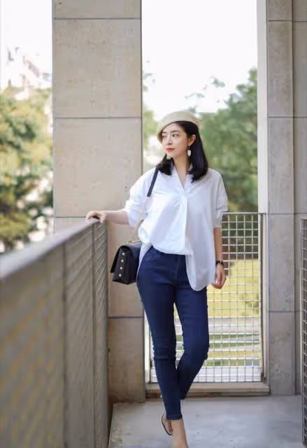 40歲女人穿仔褲儘量不要配T恤衫,看博主三木的穿搭,氣質又高級