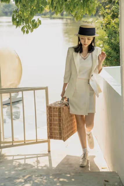 奔四的女人儘量少穿牛仔裙,看看三木這樣穿多美,優雅大氣上檔次
