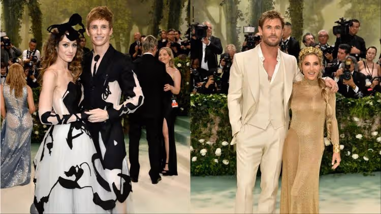 Met Gala｜艾迪瑞德曼與雷神夫妻比恩愛　攜愛妻用黑白透視裝放閃