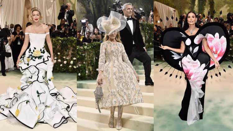 Met Gala｜辣模Gigi套「清新爆乳」裝　尬黛姨浮誇暗黑蝴蝶花