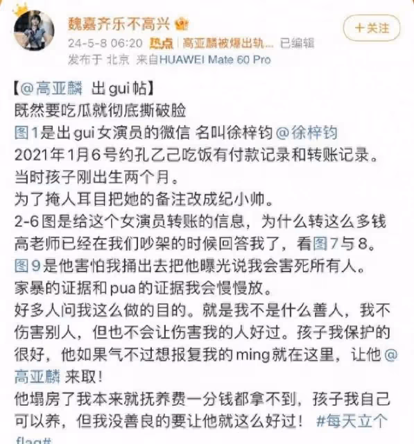 高亞麟被曝家暴孕期出軌!!塌房的風還是吹到了家兒女