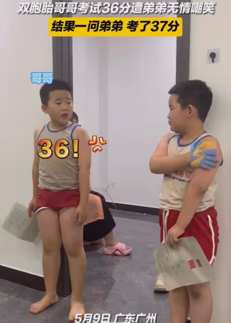 弟弟無情嘲笑哥哥考36分,抱著紅手臂嘎嘎大笑,被問成績笑噴了