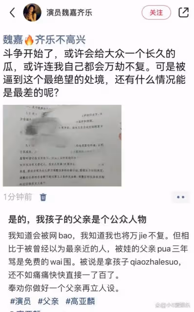 女星曝高亞麟孕期出軌,拒付撫養費,《家有兒女》好爸爸形象崩塌